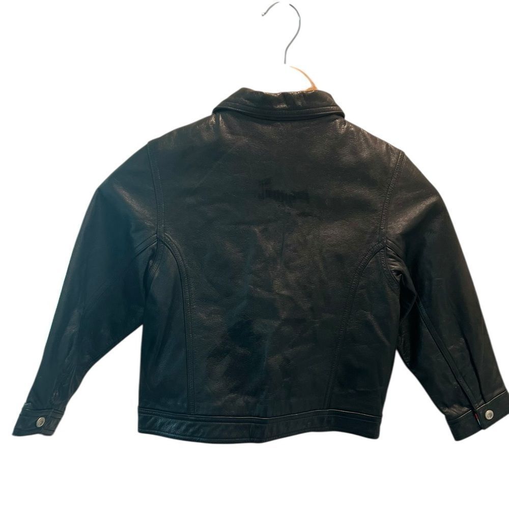 Gymboree Genuine Leather Jacket Girls XL 7 Black Moto Style 2001 Rainbow Cuffs - Picture 6 of 7